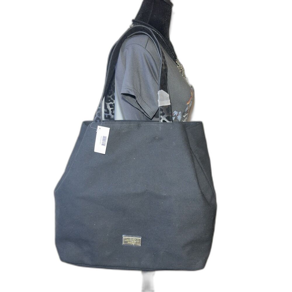 Jimmy Choo Parfums Women’s Black Canvas Glitter Specks  Large Tote Bag NWT